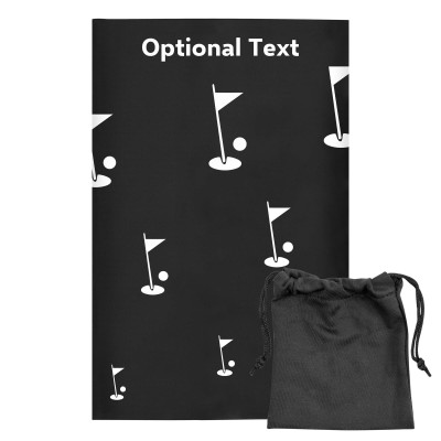 Regular (38cm x 25cm) (Golf Icon) Black - Stretch Polyester (Personalised with Text) with Small Black Storage Pouch