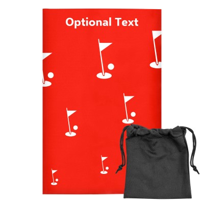 Regular (38cm x 25cm) (Golf Icon) Red - Stretch Polyester (Personalised with Text) with Small Black Storage Pouch