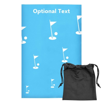 Regular (38cm x 25cm) (Golf Icon) Sky Blue - Stretch Polyester (Personalised with Text) with Small Black Storage Pouch