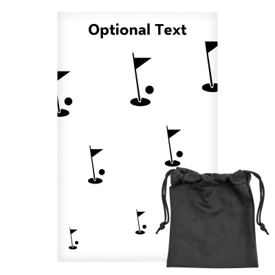 Regular (38cm x 25cm) (Golf Icon) White - Stretch Polyester (Personalised with Text) with Small Black Storage Pouch