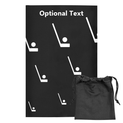 Regular (38cm x 25cm) (Hockey Icon) Black - Stretch Polyester (Personalised with Text) with Small Black Storage Pouch