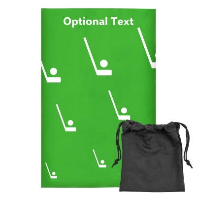 Regular (38cm x 25cm) (Hockey Icon) Bright Green - Stretch Polyester (Personalised with Text) with Small Black Storage Pouch