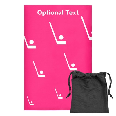 Regular (38cm x 25cm) (Hockey Icon) Hot Pink (Fuchsia) - Stretch Polyester (Personalised with Text) with Small Black Storage Pouch