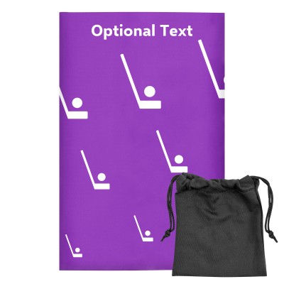 Regular (38cm x 25cm) (Hockey Icon) Purple - Stretch Polyester (Personalised with Text) with Small Black Storage Pouch