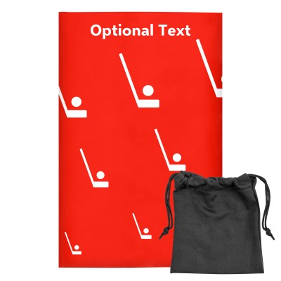 Regular (38cm x 25cm) (Hockey Icon) Red - Stretch Polyester (Personalised with Text) with Small Black Storage Pouch
