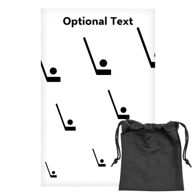 Regular (38cm x 25cm) (Hockey Icon) White - Stretch Polyester (Personalised with Text) with Small Black Storage Pouch
