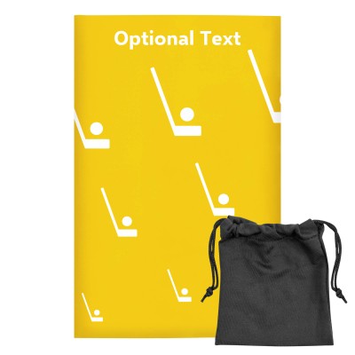 Regular (38cm x 25cm) (Hockey Icon) Yellow - Stretch Polyester (Personalised with Text) with Small Black Storage Pouch