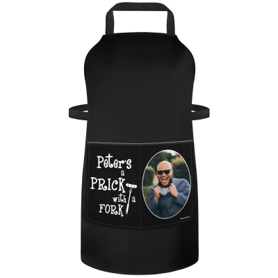 (90cm x 70cm) with Prick with a Fork Icon Black Cotton Fabric (Personalised with Text) and Photo Printed Pocket