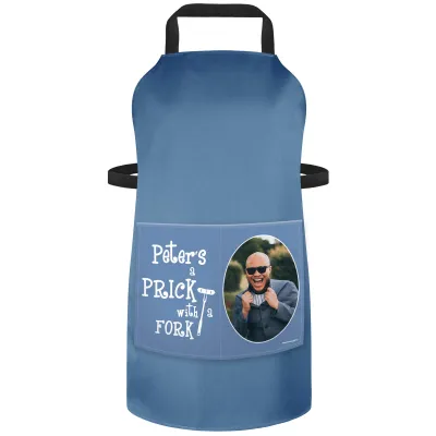 (70cm x 55cm) with Prick with a Fork Icon - Gothic Blue Luxury Cotton Fabric (Personalised with Text) and Photo Printed Pocket