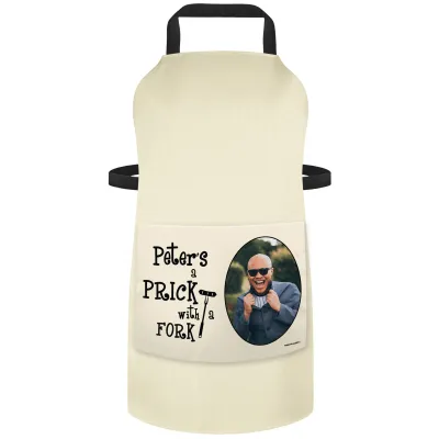 (70cm x 55cm) with Prick with a Fork Icon - Natural Organic Cotton (Personalised with Text) and Photo Printed Pocket