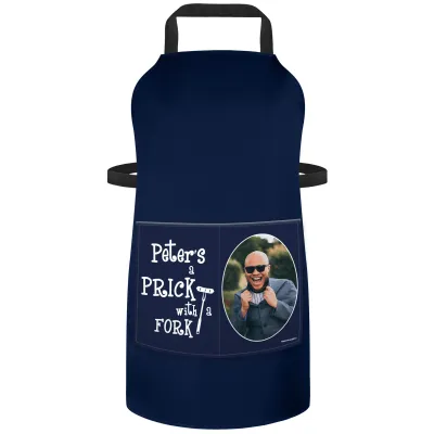 (70cm x 55cm) with Prick with a Fork Icon - Navy Blue Cotton Fabric (Personalised with Text) and Photo Printed Pocket