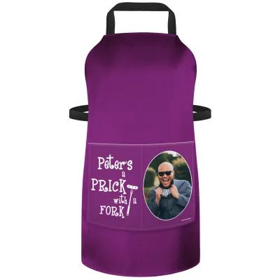 (70cm x 55cm) with Prick with a Fork Icon - Purple Cotton Fabric (Personalised with Text) and Photo Printed Pocket
