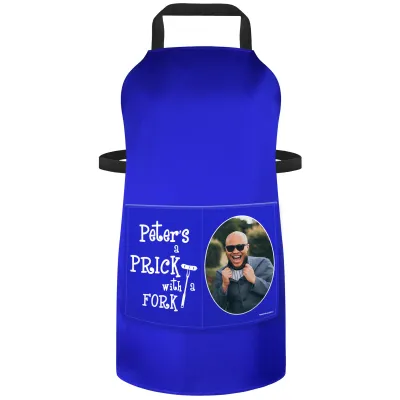 (70cm x 55cm) with Prick with a Fork Icon - Royal Blue Cotton Fabric (Personalised with Text) and Photo Printed Pocket