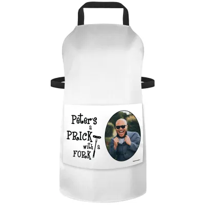 (90cm x 70cm) with Prick with a Fork Icon - White Cotton Fabric (Personalised with Text) and Photo Printed Pocket