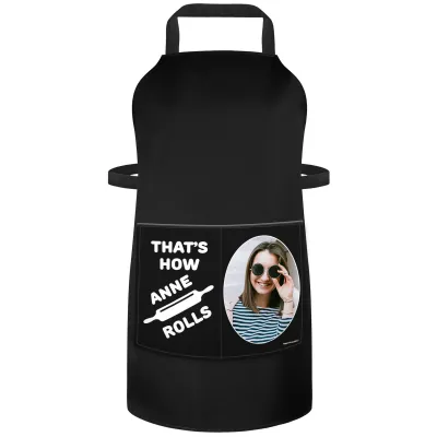 (90cm x 70cm) with Roll Icon Black Cotton Fabric (Personalised with Text) and Photo Printed Pocket