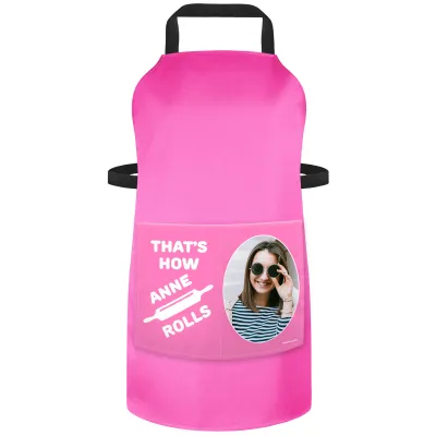 (70cm x 55cm) with Roll Icon - Hot Pink Cotton Fabric (Personalised with Text) and Photo Printed Pocket