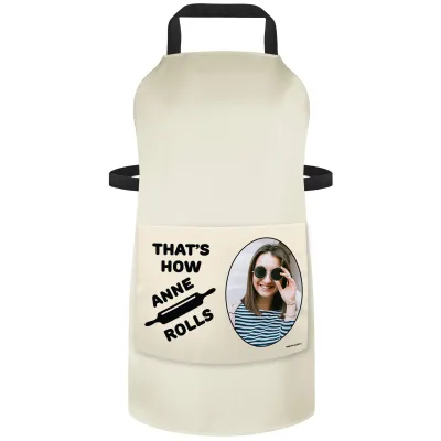 (70cm x 55cm) with Roll Icon - Natural Cotton Fabric (Personalised with Text) and Photo Printed Pocket