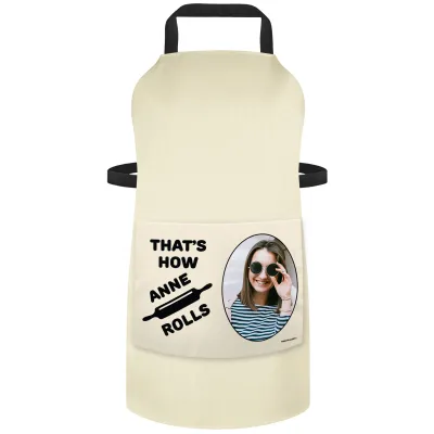 (90cm x 70cm) with Roll Icon - Natural Organic Cotton (Personalised with Text) and Photo Printed Pocket