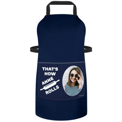 (90cm x 70cm) with Roll Icon - Navy Blue Cotton Fabric (Personalised with Text) and Photo Printed Pocket