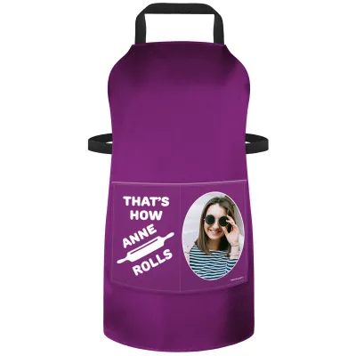 (70cm x 55cm) with Roll Icon - Purple Cotton Fabric (Personalised with Text) and Photo Printed Pocket