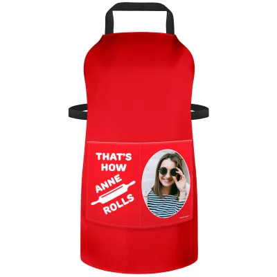 (70cm x 55cm) with Roll Icon - Red Cotton Fabric (Personalised with Text) and Photo Printed Pocket