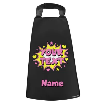 with Hearts & Stars Design Black Water Resistant Polyester Fabric (Personalised with Text)