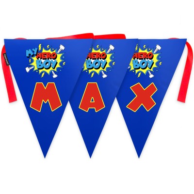 - 5 Metres with 12 Triangle Flags (28cm) (Boy) Mock Suede Polyester Fabric (Personalised with Text)
