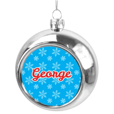 (Silver) - Snowflakes on Blue Design (Personalised with Text)