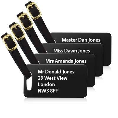 (9cm x 4.5cm) Black with Leather Strap (Personalised with Text)