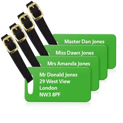 (9cm x 4.5cm) Bright Green with Leather Strap (Personalised with Text)