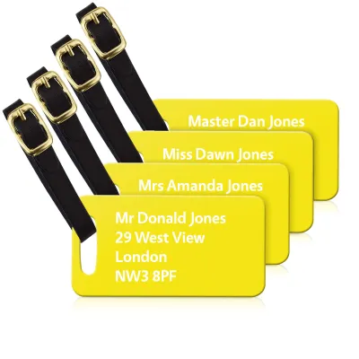 (9cm x 4.5cm) Yellow with Leather Strap (Personalised with Text)