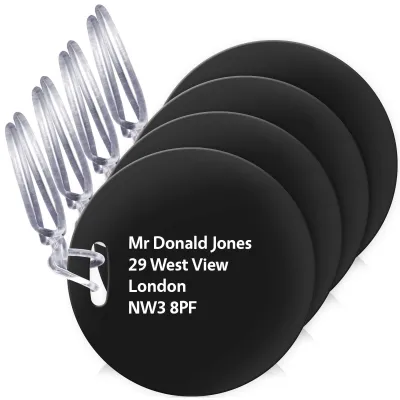 (10cm Circle) Black with Clear Loop (Personalised with Text)