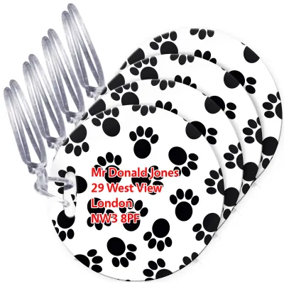 (10cm Circle) - Paws Print with Clear Loop (Personalised with Text)