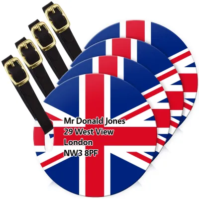 (10cm Circle) - Union Jack with Leather Strap (Personalised with Text)