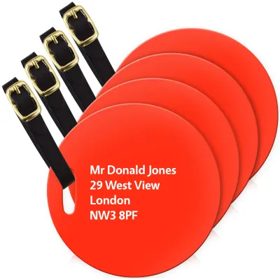 (10cm Circle) Red with Leather Strap (Personalised with Text)