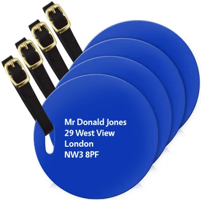 (10cm Circle) Royal Blue with Leather Strap (Personalised with Text)