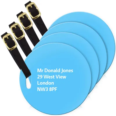 (10cm Circle) Sky Blue with Leather Strap (Personalised with Text)