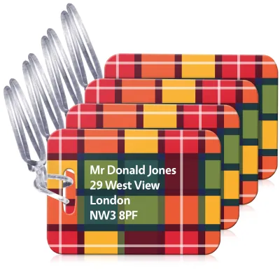 (10cm x 7cm) - Tartan Check with Clear Loop (Personalised with Text)