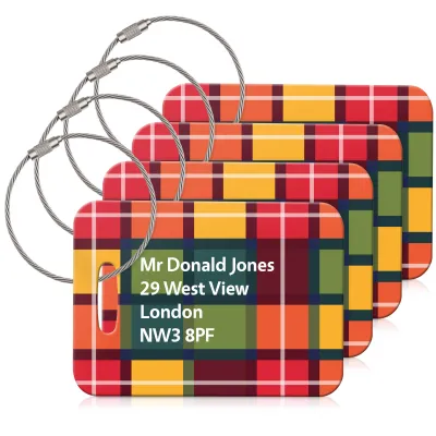 (10cm x 7cm) - Tartan Check with Metal Loop (Personalised with Text)