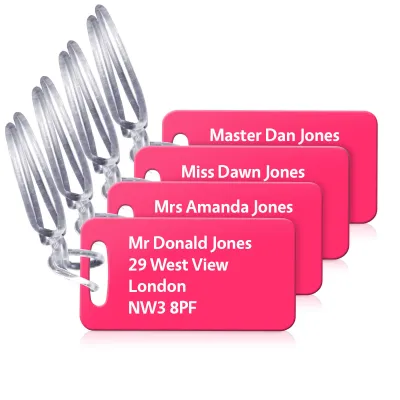 (9cm x 4.5cm) Hot Pink (Fuchsia) with Clear Loop (Personalised with Text)