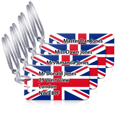 (9cm x 4.5cm) - Union Jack with Clear Loop (Personalised with Text)