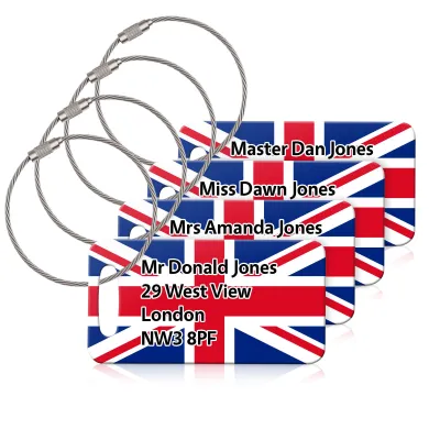 (9cm x 4.5cm) - Union Jack with Metal Loop (Personalised with Text)