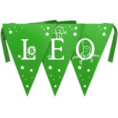 - 5 Metres with 12 Triangle Flags (28cm) with Alphabet Theme Bright Green Mock Suede Polyester Fabric