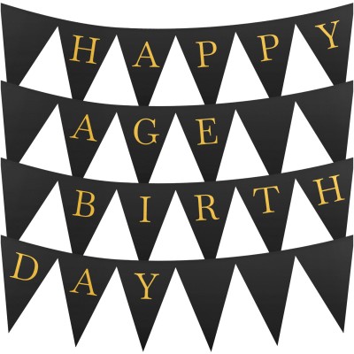 - 3 Metres with 24 Triangle Flags (20cm) Black & Gold Mock Suede Polyester Fabric (Personalised with Text)