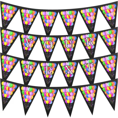 - 3 Metres with 24 Triangle Flags (20cm) with Balloon Design Black Mock Suede Polyester Fabric (Personalised with Text)