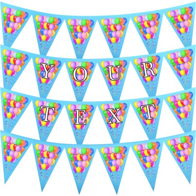 - 3 Metres with 24 Triangle Flags (20cm) with Balloon Design Sky Blue Mock Suede Polyester Fabric (Personalised with Text)