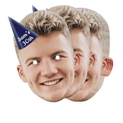 A4 (Pack of 25) with Hat Theme (Navy Blue) Finished Masks + Elastics (Personalised with Text)