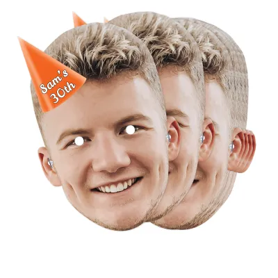 A4 (Pack of 25) with Hat Theme (Orange) Finished Masks + Elastics (Personalised with Text)