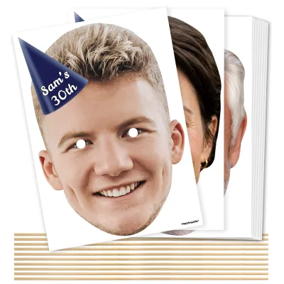 Pack of 10 (A4) with Hat Theme (Navy Blue) DIY + Sticks (10 Different Faces) (Personalised with Text)