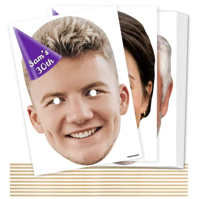 Pack of 10 (A4) with Hat Theme (Purple) DIY + Sticks (10 Different Faces) (Personalised with Text)